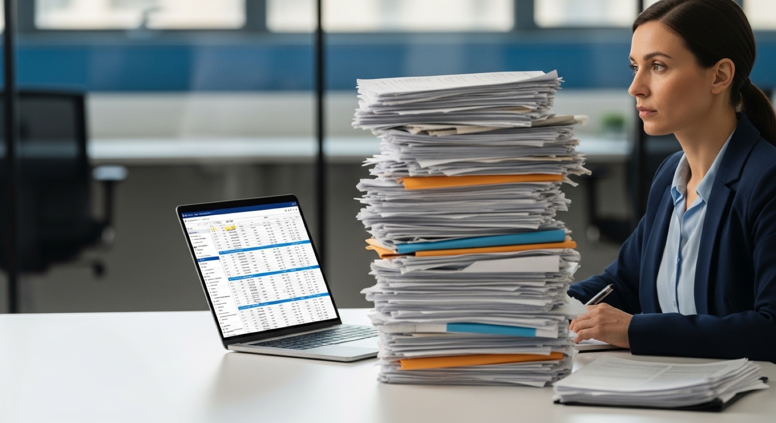 A storm of documents resolving into a single path of light